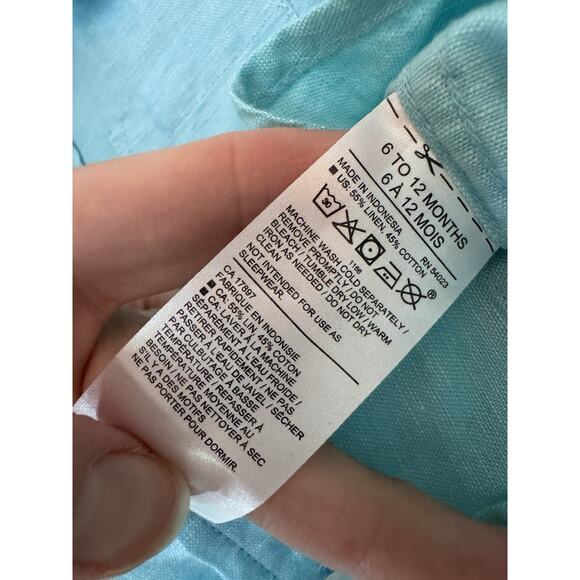 Jamie & Jack Linen Roll-Cuff Shirt Radiance Blue 6-12 Months NWT - Picture 5 of 13